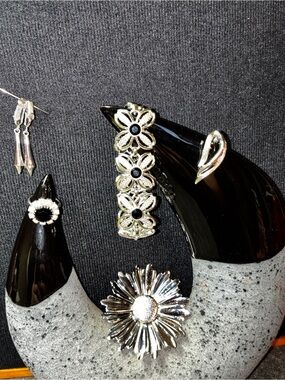 Sarah Coventry Ultra-Chic Vintage “Midnight Silver & Onyx" Accent Lot